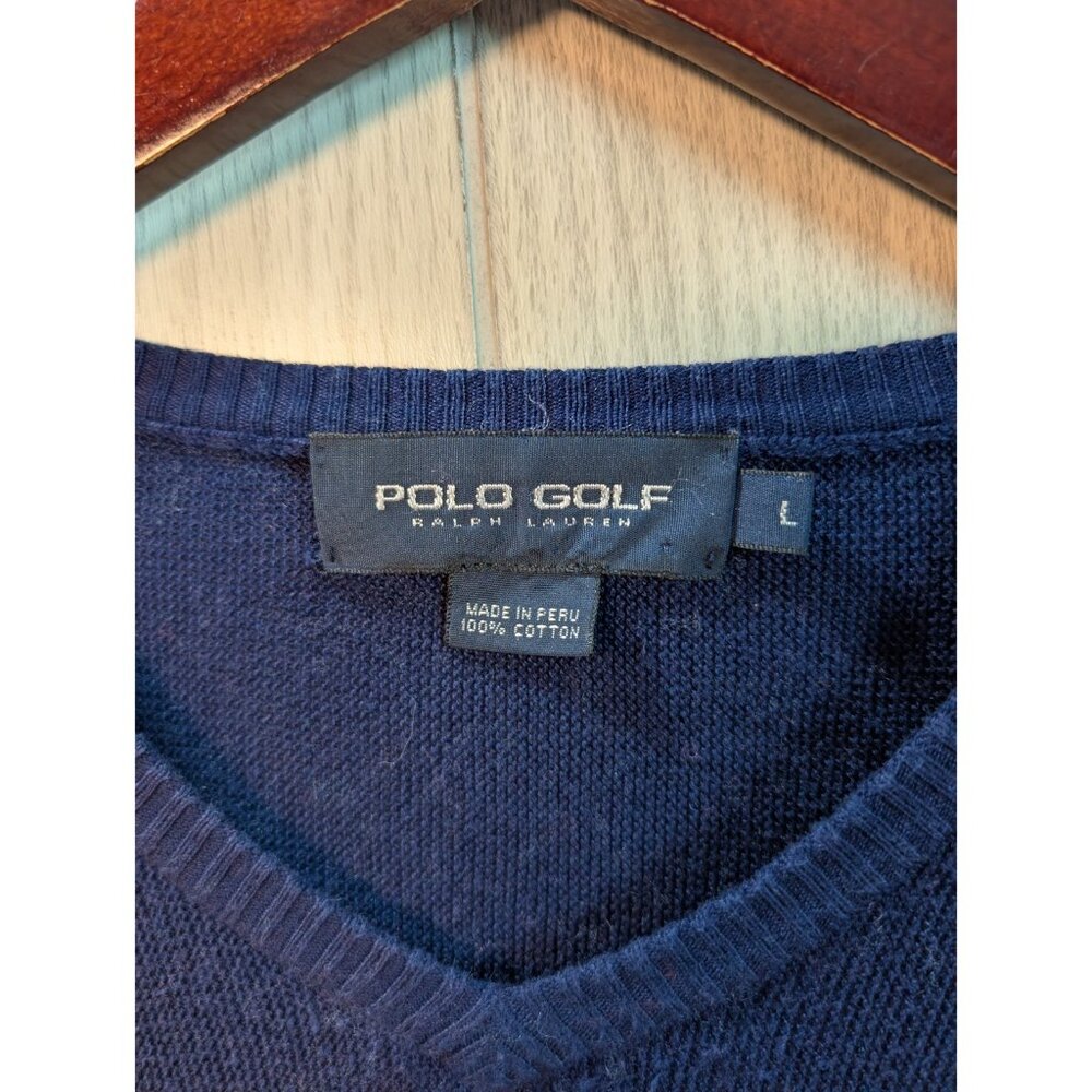 Polo Golf By Ralph Lauren Large Blue Sleeveless V-Neck Pullover Sweater Vest - Picture 3 of 6